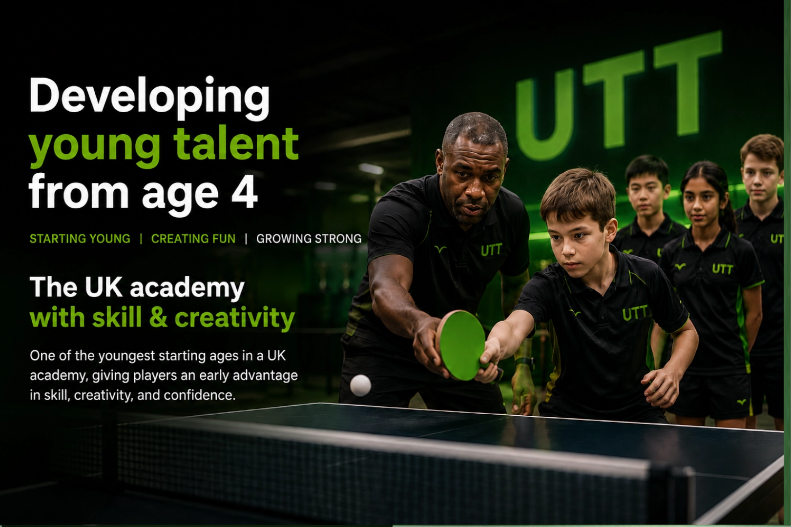Dave coaching young players at Greater Manchester TT Academy, the first Universal Table Tennis hub.