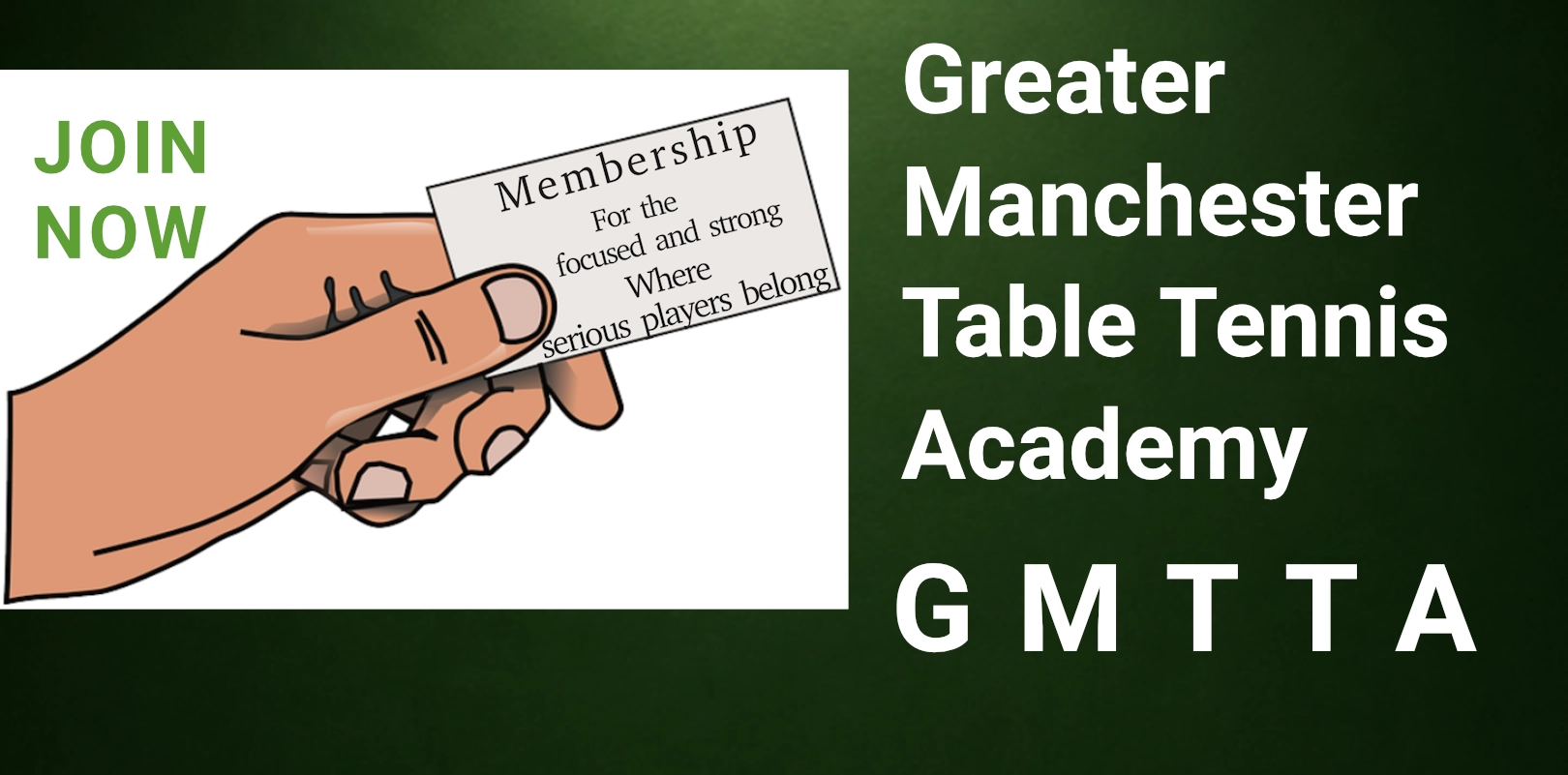 Join Greater Manchester Table Tennis Academy membership. Hand receiving a GMTTA club membership card.
